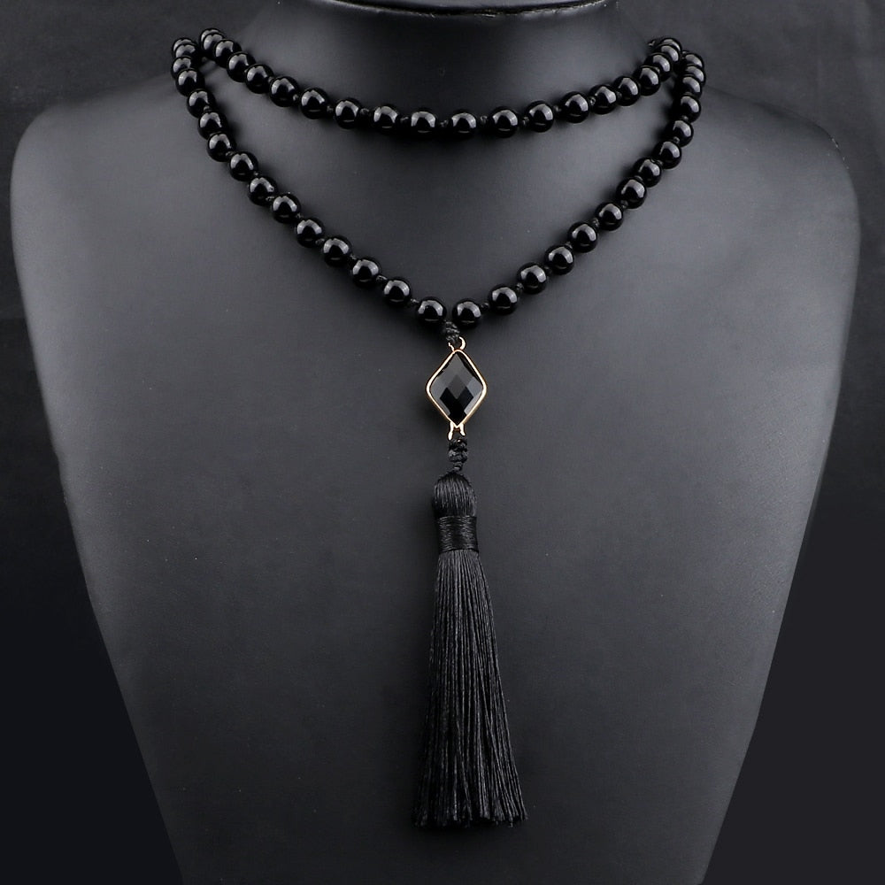 Natural Black Onyx Stone Beads Necklaces 8mm Couple Natural Stone Charm Necklaces Women