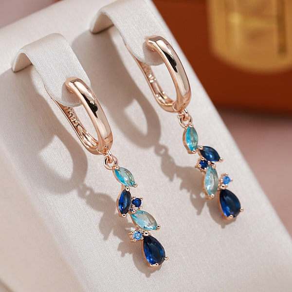 Elegant Dark Light Blue Zircon Tassel Dangle Earrings for Women