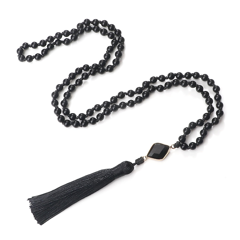 Natural Black Onyx Stone Beads Necklaces 8mm Couple Natural Stone Charm Necklaces Women