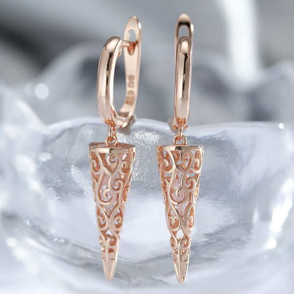 Luxury Hollow Texture Zircon Dangle Earrings for Women