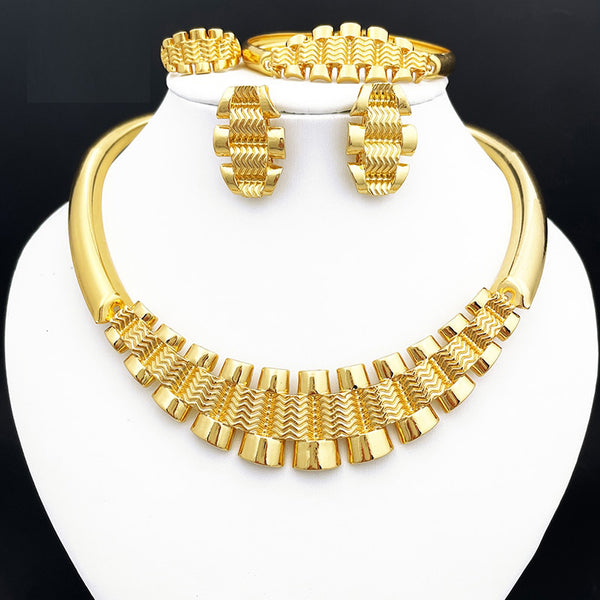 Gold Plated Jewelry Set Woman Necklace Earrings Wedding Banquet Party Jewelry Large Set