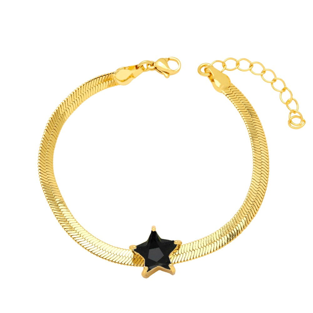 Thick Gold Plated Snake Chain Bracelets for Women Copper CZ Rhinestone Star Bracelets