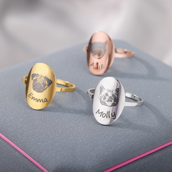 Custom Signet Pet Name Picture Rings For Women Men