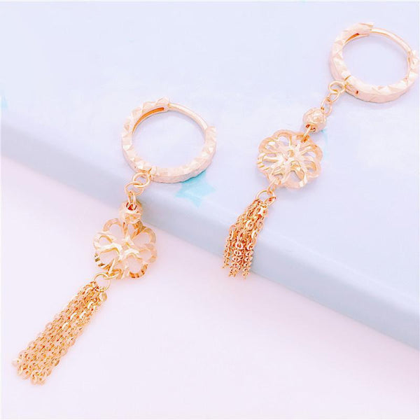 585 purple gold plated 14K rose gold hollow flowers new tassel earrings for women