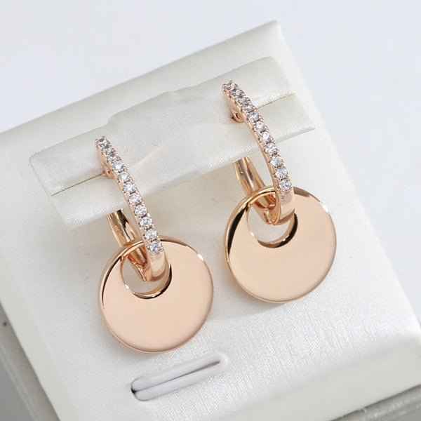 Smooth Round Coin Pendant Full Zircon Women English Earrings