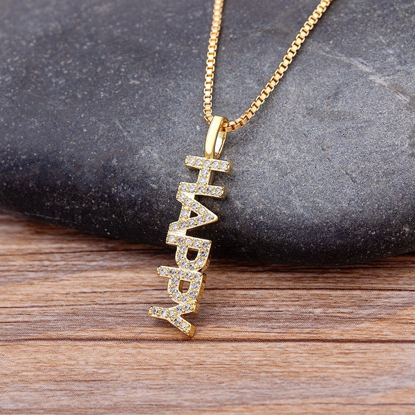 Letter Happy/Dream/Amore/Warrior/Grateful/Courage/Mom/Mama/Love Gold Plated Nameplate Chain Necklaces