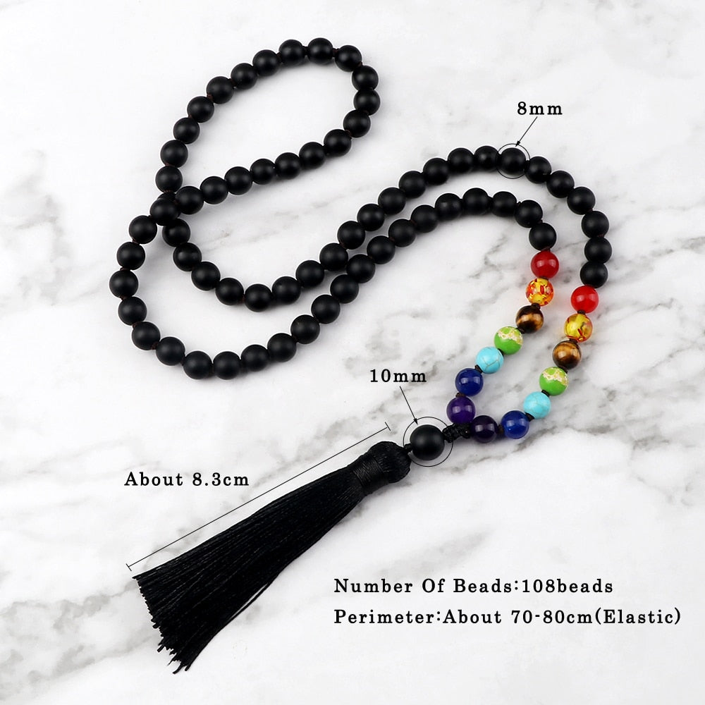 Men Black Beads Prayer Necklaces Women 108 Mala Natural Stone Beaded Stretch Necklaces