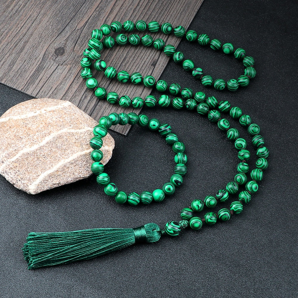 2pcs/set Natural Green Malachite Stone Beads Mala Buddha Prayer Bracelets