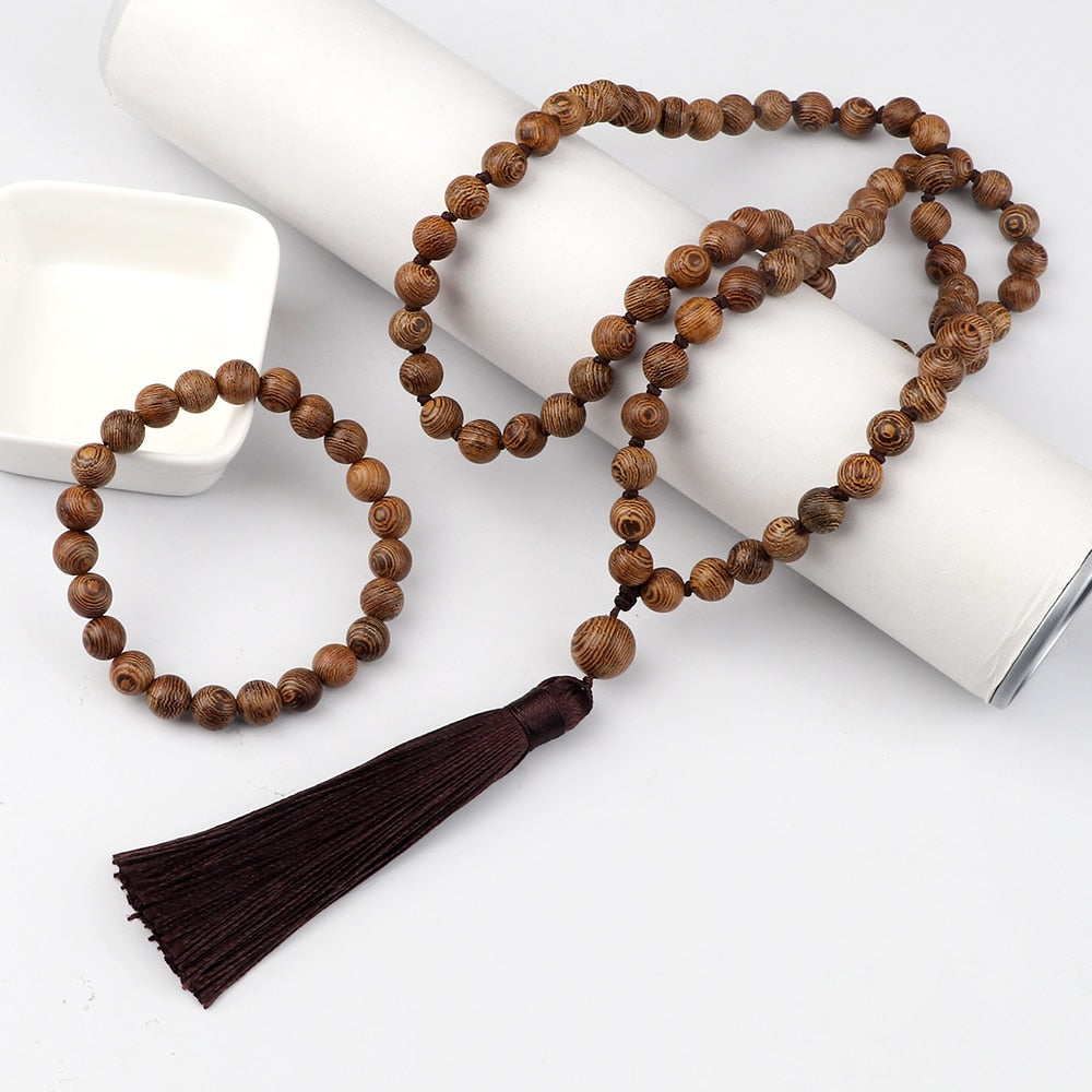 Hot Men Necklace &amp; Bracelet Set Wooden Beads Healing Balance Bracelets Women