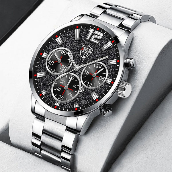 Fashion Mens Watches Luxury Silver Stainless Steel Quartz Wristwatch