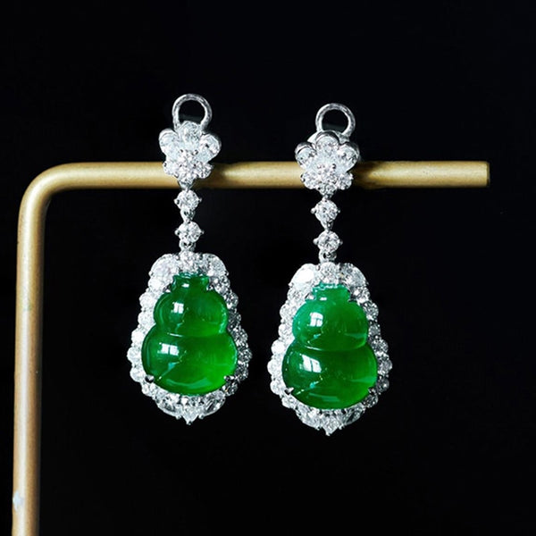 New natural high ice transparent glass emperor green gourd earrings