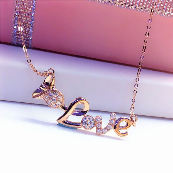 Couple LOVE letter necklace 585 purple gold plated 14K rose gold  Chains Necklaces