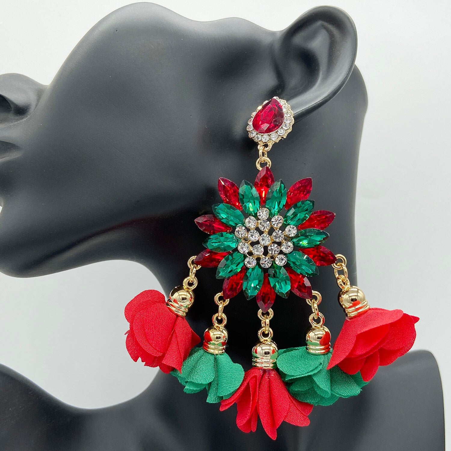 Multicolor Drop Earrings For Women Luxury Rhinestones Crystal Dangle Tassel Flower Big Earrings