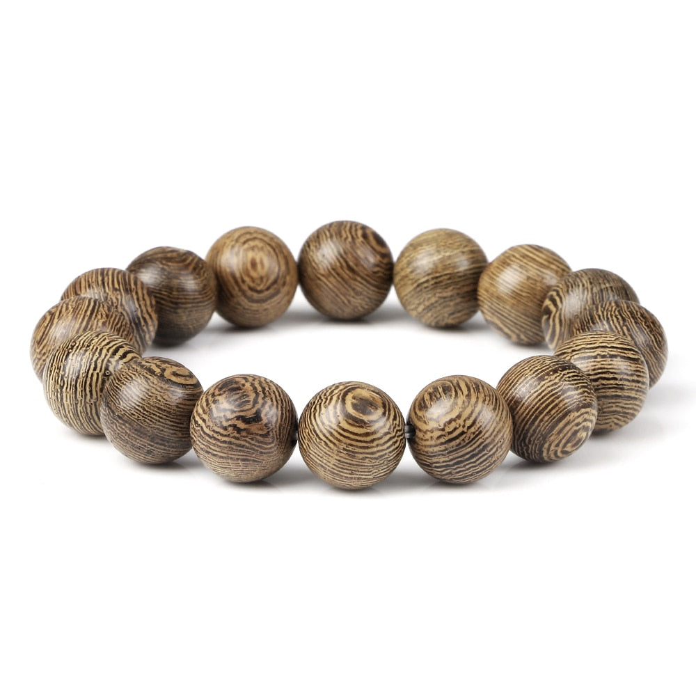 Vintage Men Bracelet 6 8 10 12mm Natural Wood Bead Tibetan Buddha Bracelet