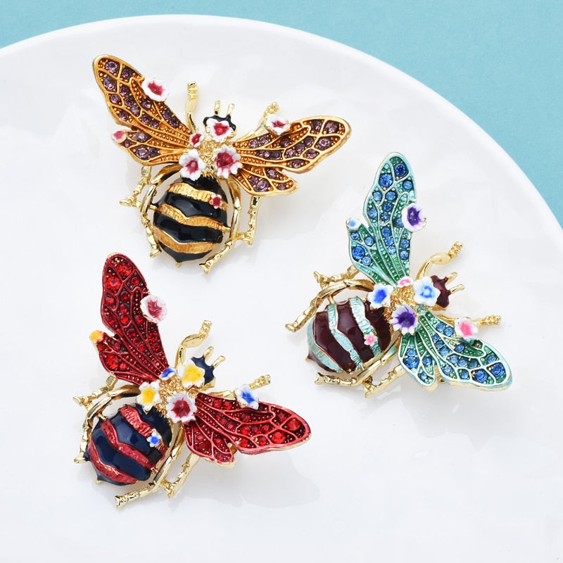 Big Enamel Bee Brooches For Women Men 3-color Flower Insects Party Causal Brooch