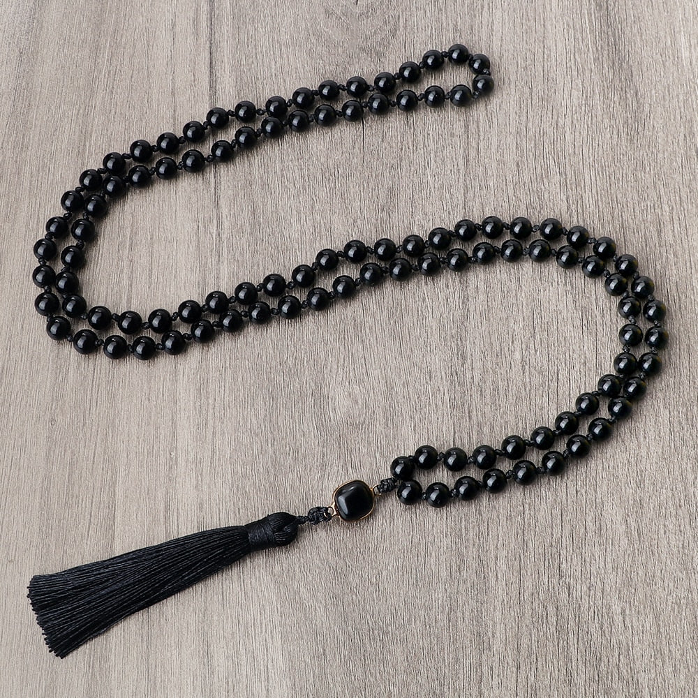 Natural Black Onyx Stone Beads Necklaces 8mm Couple Natural Stone Charm Necklaces Women