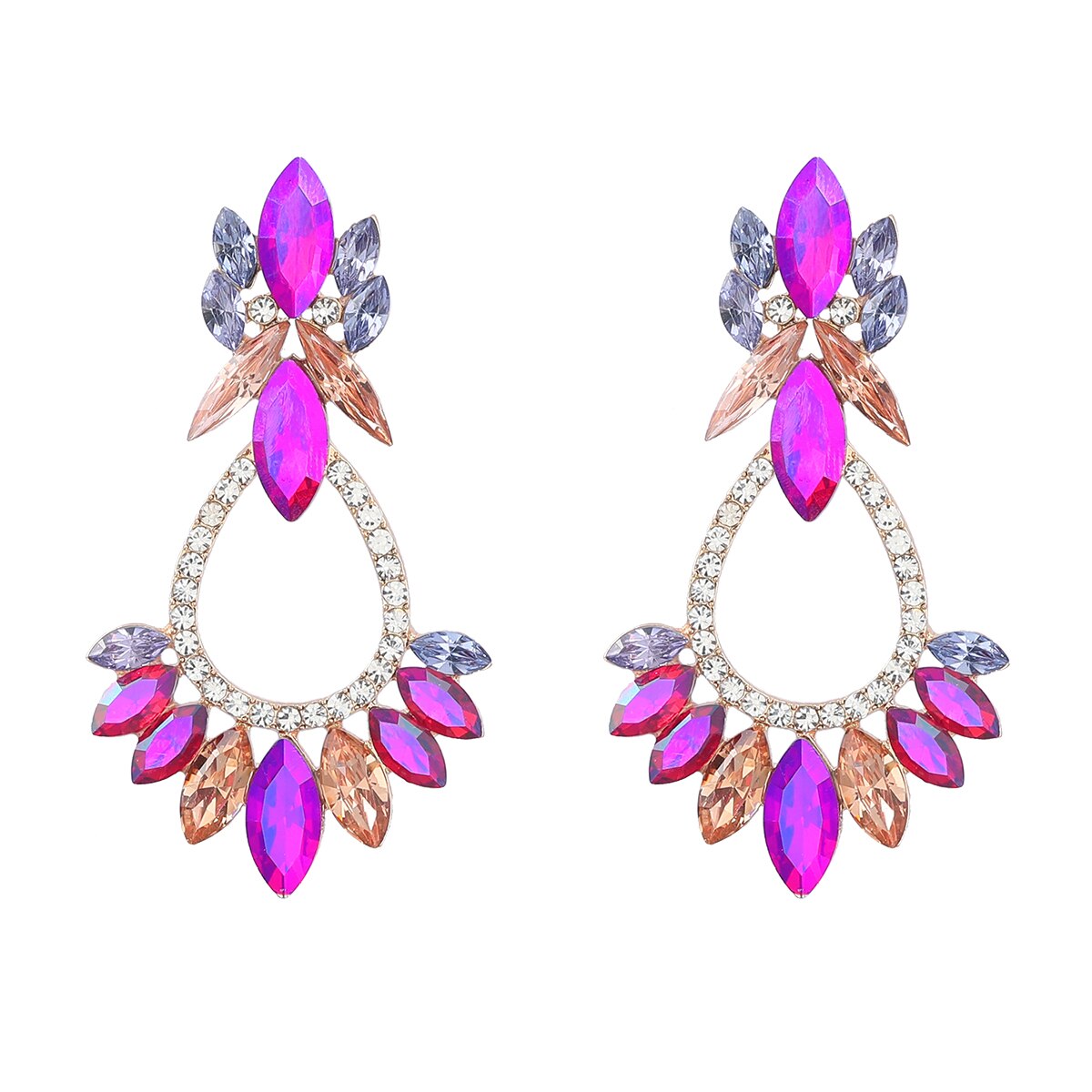 Fashion Metal Rhinestone Flower Geometric Earrings Women