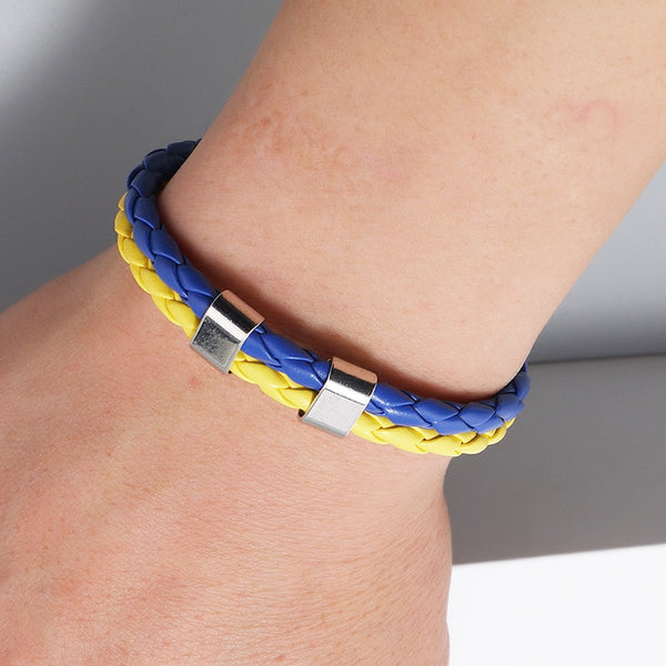 couple simple blue and yellow multi-layer woven leather bracelet