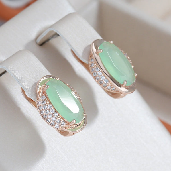 Geometric Oval Cut Mist Green Zircon Luxury English Earrings for Women