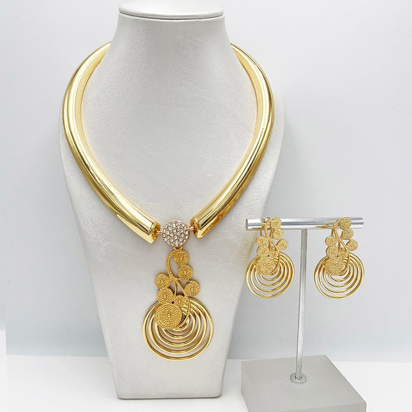 Gold Plated Fashion Jewelry Dubai Wedding Earrings Pendant Necklace Gold Plated Fashion Jewelry