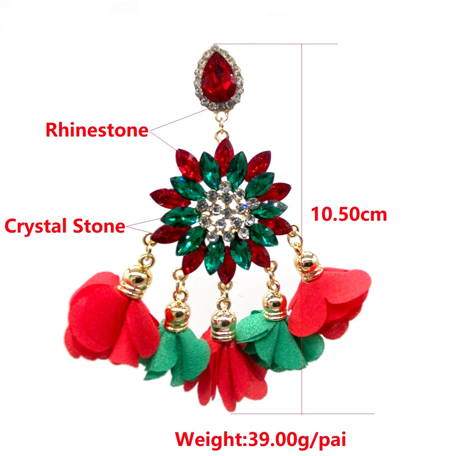 Multicolor Drop Earrings For Women Luxury Rhinestones Crystal Dangle Tassel Flower Big Earrings