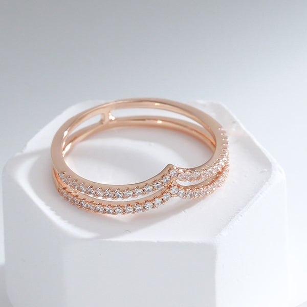 Classic Double Geometric Design With Zircon 585 Rose Gold Color Rings