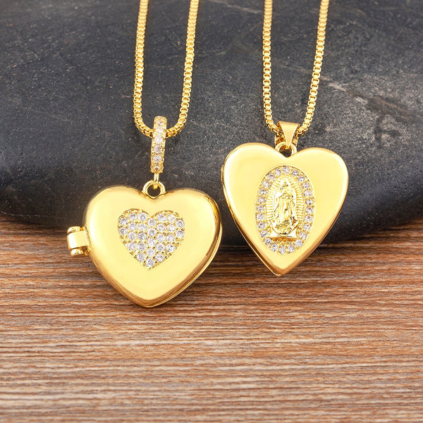 Fashion Gold Plated Heart Shape Virgin Mary Openable Necklaces for Women