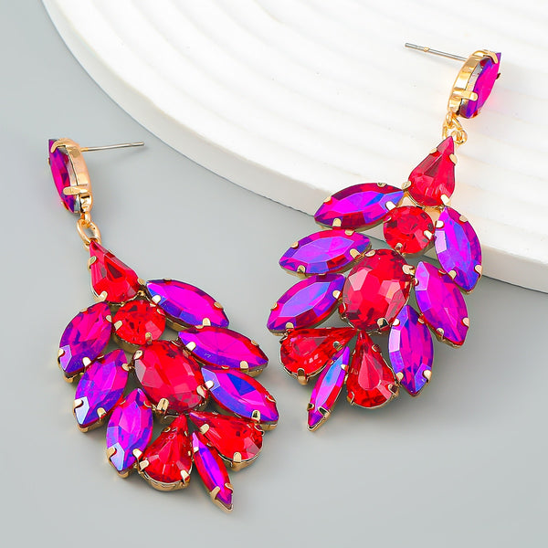 Fashion Metallic Red Rhinestone Flower Earrings Women