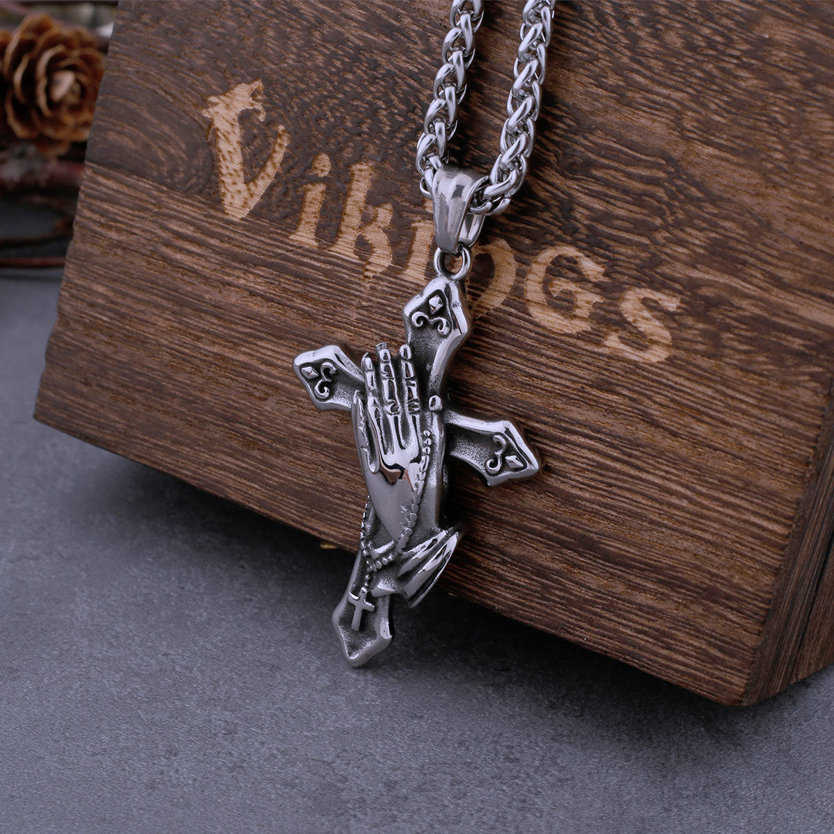 Stainless Steel Cross Prayer Hand Necklace Men's