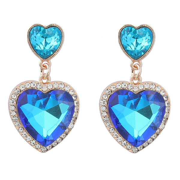 Fashion Metal Heart Rhinestone Geometric Earrings for Women