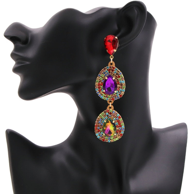 Statement Colorful Rhinestone Earrings For Women Water Drop Earrings