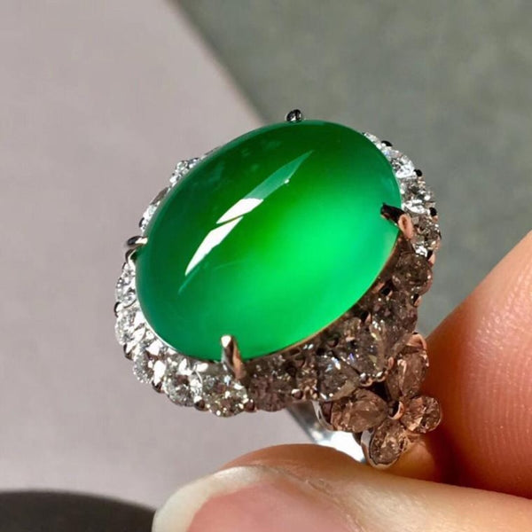 Natural ice species chrysoprase engagement ring