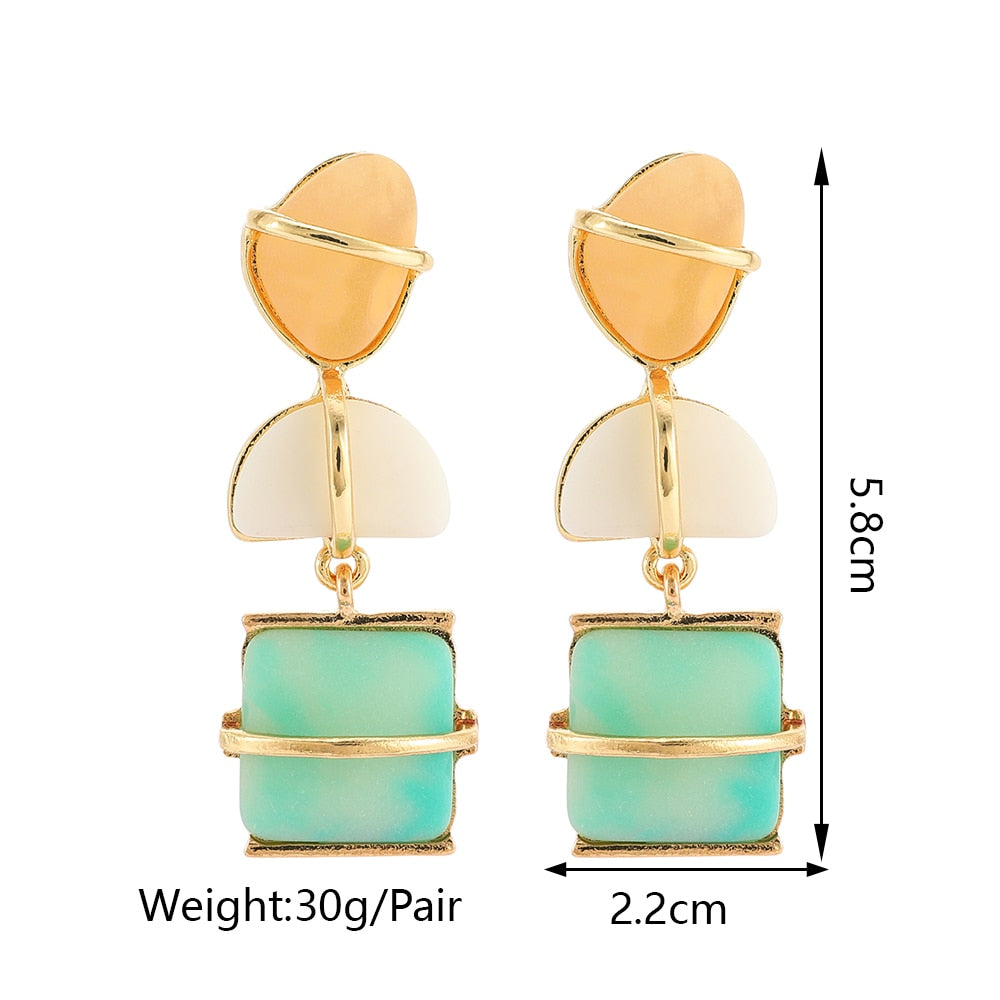 Modern Fashion Natural Stone Geometric Long Hanging Dangle Earrings For Women