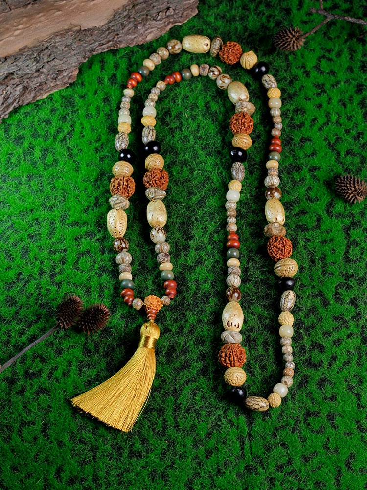 Natural Wood Beads 108 Japamala Necklace WithTassel,