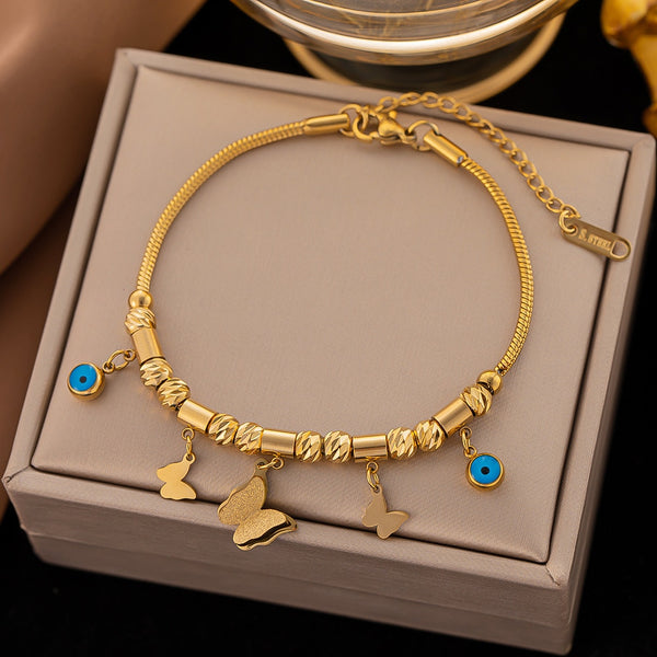 316L Stainless Steel Gold Color Butterfly Charm Bracelet For Women