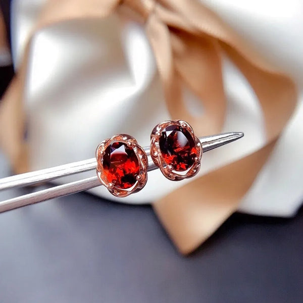 Original Design Silver Inlaid Ruby Geometric Stud Earrings For Women