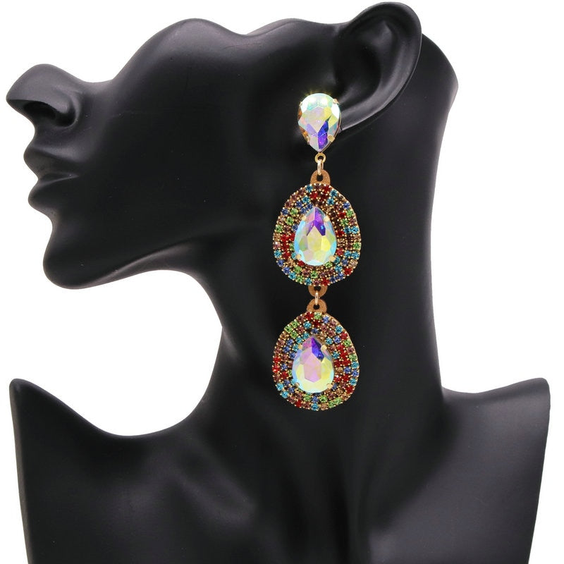 Statement Colorful Rhinestone Earrings For Women Water Drop Earrings