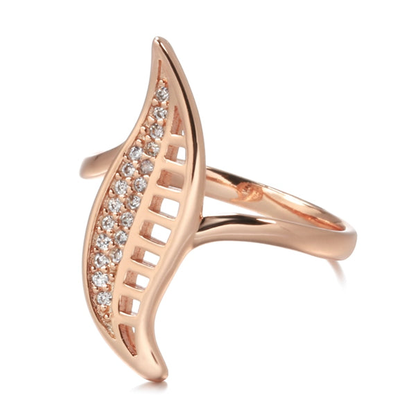 New Unique Ring 585 Rose Gold Micro Wax Inlay White Natural Zircon Fine Leaf Women Rings