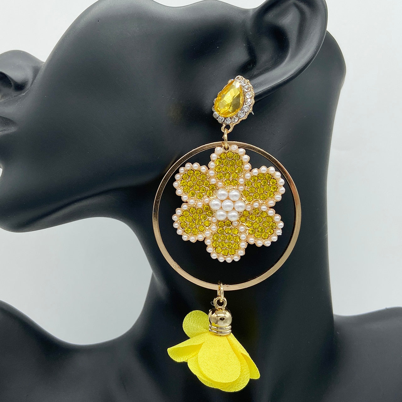 New Rhinestone Earrings Trend Big Drop Earrings Statement Flower Pendants for Women