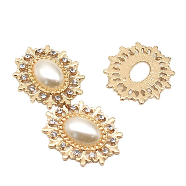 25mm*28mm DIY Handwork Jewelry Accessories Plating Gold Pearl Buttons For Rhinestones Decoration