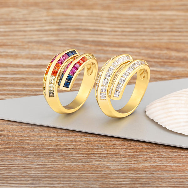 Light Luxury Fashion 5 Colors Multi Layers Opening Gold Plated Band Finger Ring