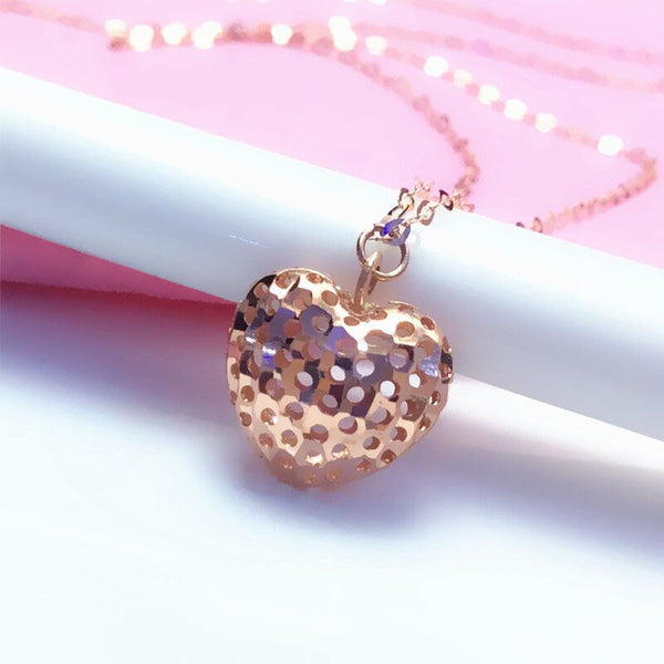 585 Purple Gold Three-dimensional Design Heart Pendant Necklace