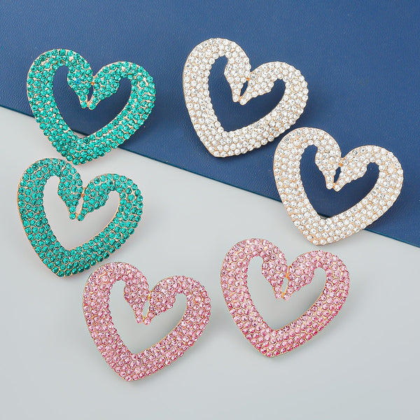 Fashion Rhinestone Pink Heart Earrings for Women Cute Trendy Stud Earrings