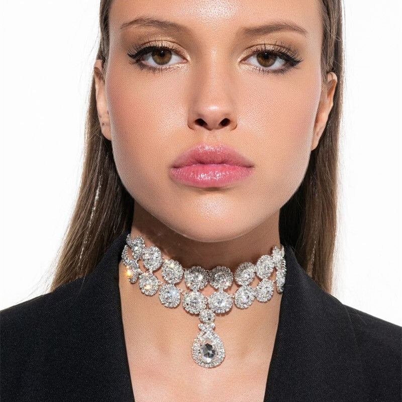 Fashion Luxury Double row Crystal Necklace Women