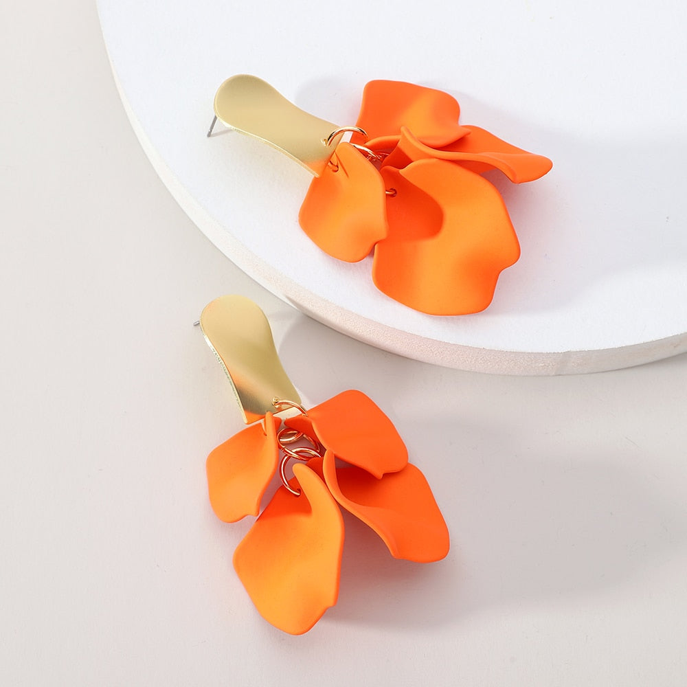 Luxury Design Acrylic Petal Flower Big Dangle Earrings