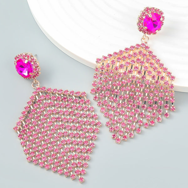 Metal Glass Rhinestone Faux Pearl Geometric Fringe Dangle Earrings