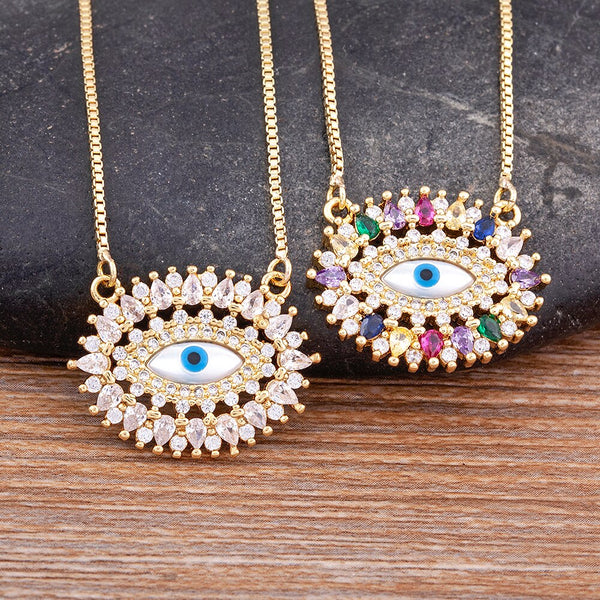 Classic Evil Eye Crystal Pendant Gold Necklace Suitable For Women