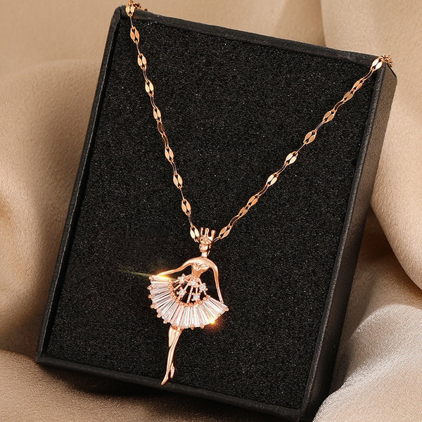 Sweet Elegant Ballerina Girl Crystal Zircon Pendant Women Necklaces