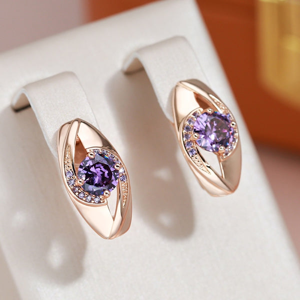 French Design Bling Purple Zircon Women's Earrings