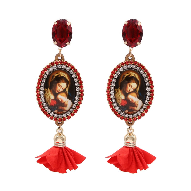 New Design Rhinestone Women Religious Earrings Angel Drop Earrings Flower Earrings